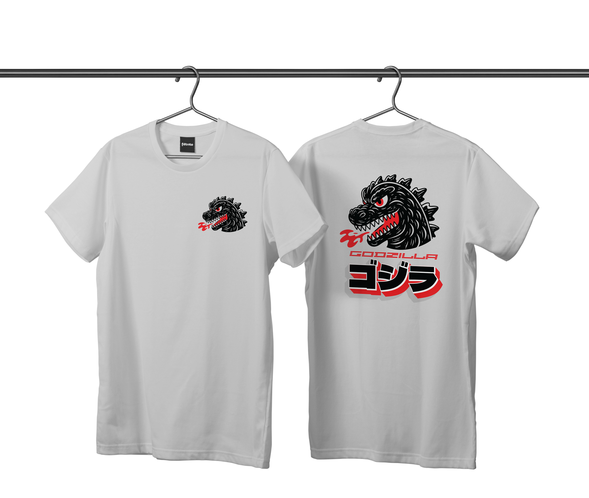 Mockup de remera de algodón con estampado del diseño de Godzilla creado por Elfiltrito